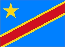 [ai] The flag of the Democratic Republic of the Congo features a blue field with a yellow star in the upper left corner and a red diagonal stripe bordered by yellow.